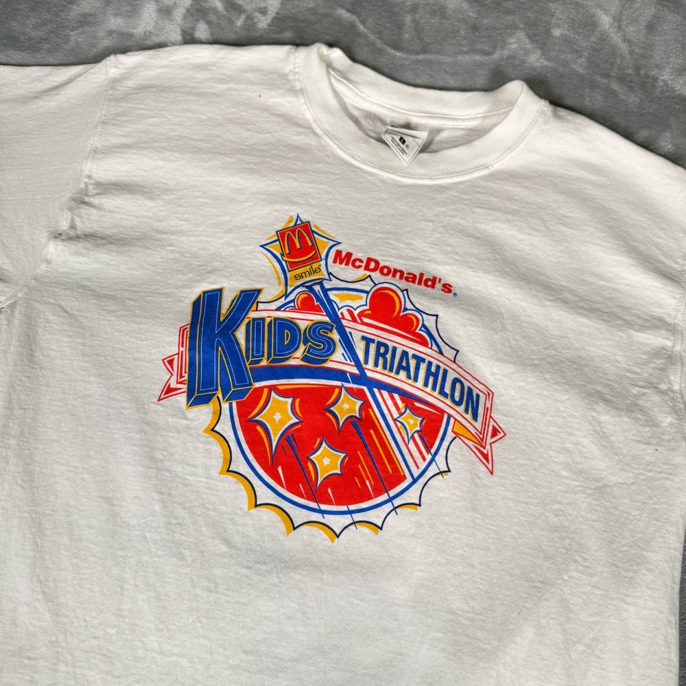 Vintage McDonalds Kids Triathlon T Shirt Mens L (Fits M) Crewneck White 90s